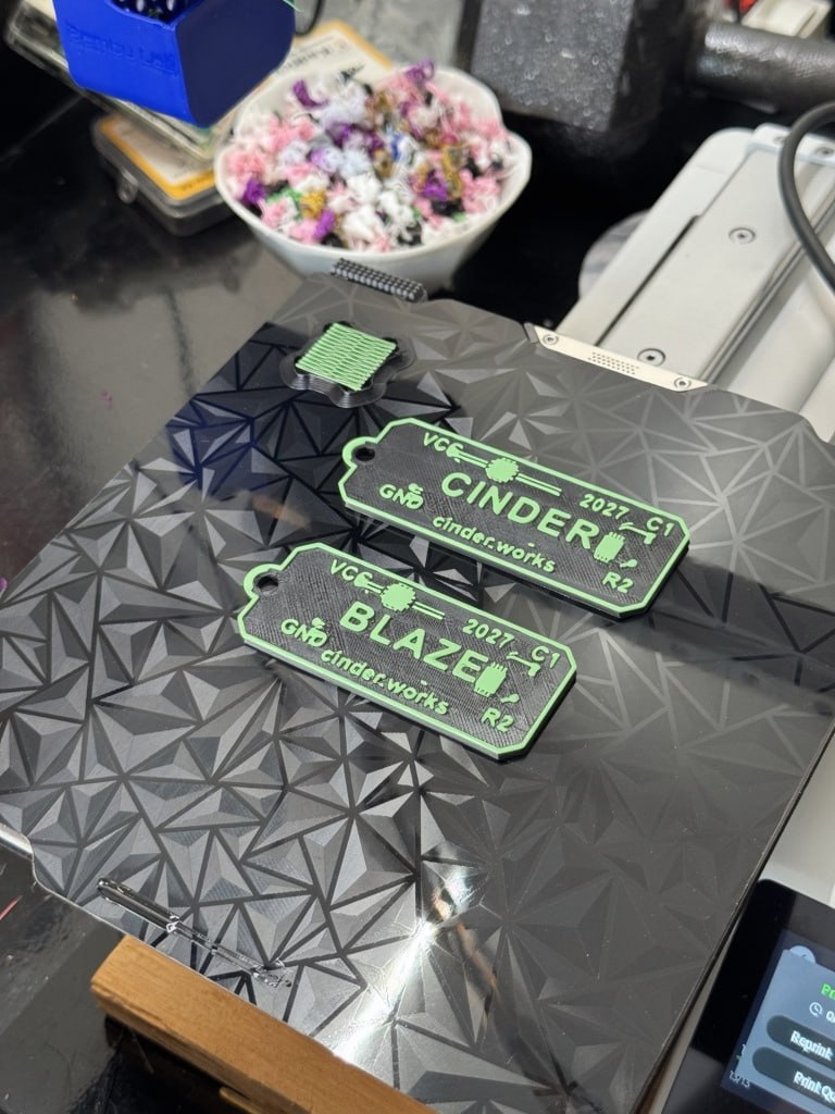 Keychains raw photo on 3D printer bed